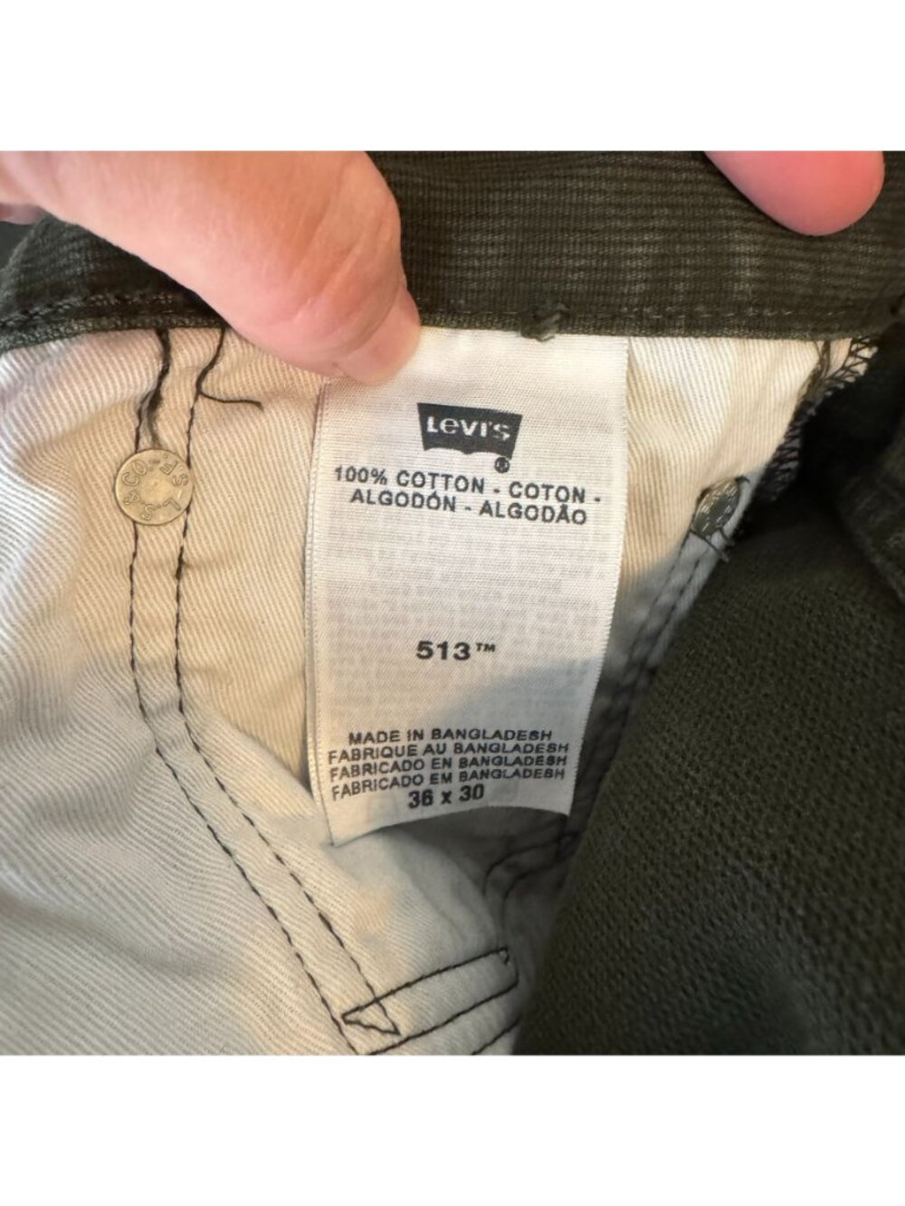 Levis Men's 513 Green Textured Straight Leg Jeans, Size 36x30 - Picture 3 of 5